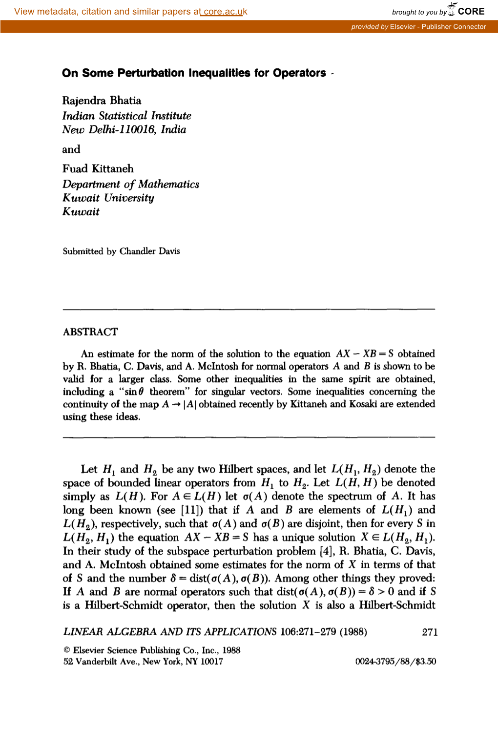 On Some Perturbation Inequalities for Operators