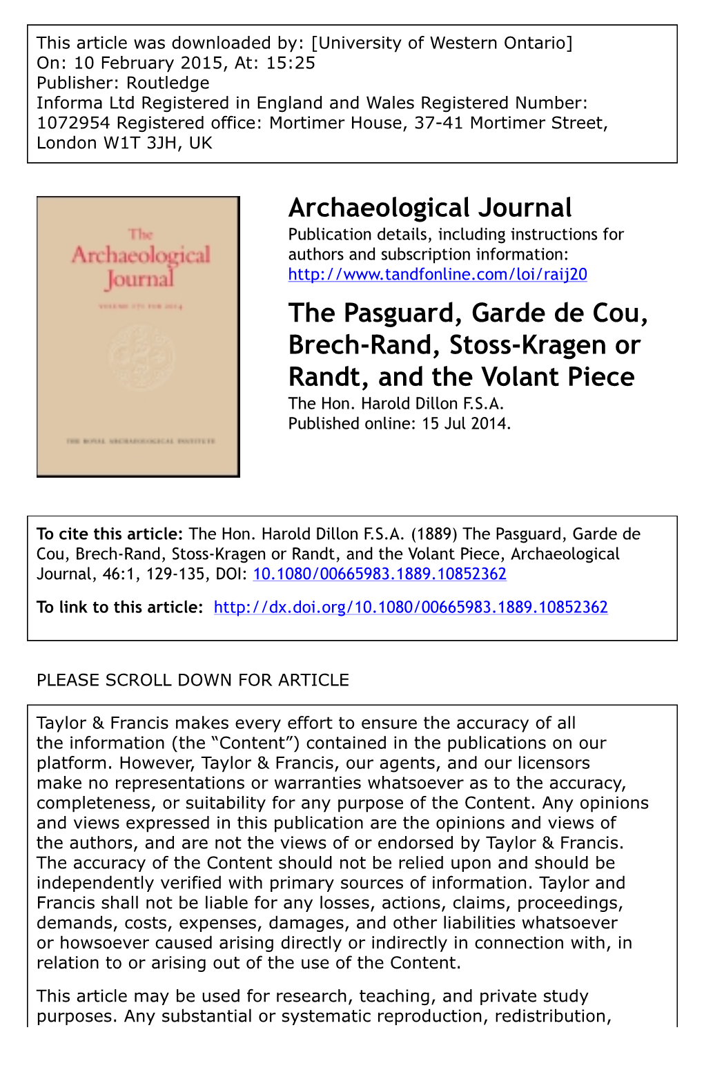 Archaeological Journal the Pasguard, Garde De Cou, Brech