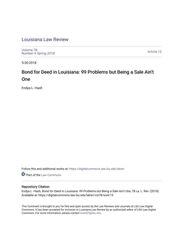 Bond for Deed in Louisiana: 99 Problems but Being a Sale Ain't