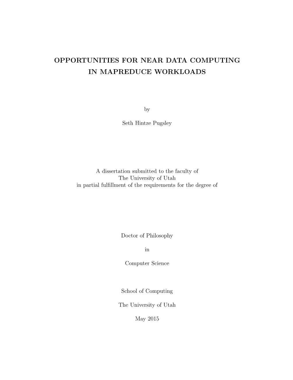 Opportunities for Near Data Computing in Mapreduce Workloads