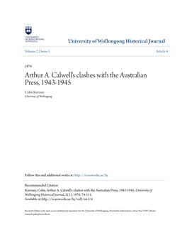 Arthur A. Calwell's Clashes with the Australian Press, 1943-1945 Colm Kiernan University of Wollongong