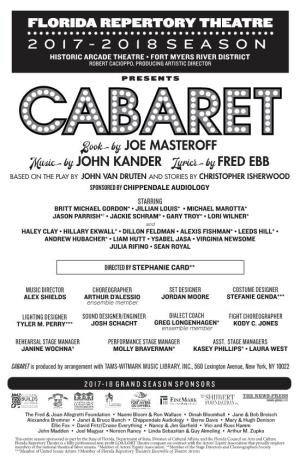 CABARET Is Produced by Arrangement with TAMS-WITMARK MUSIC LIBRARY, INC., 560 Lexington Avenue, New York, NY 10022