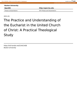 The Practice and Understanding of the Eucharist in the United Church of Christ: a Practical Theological Study