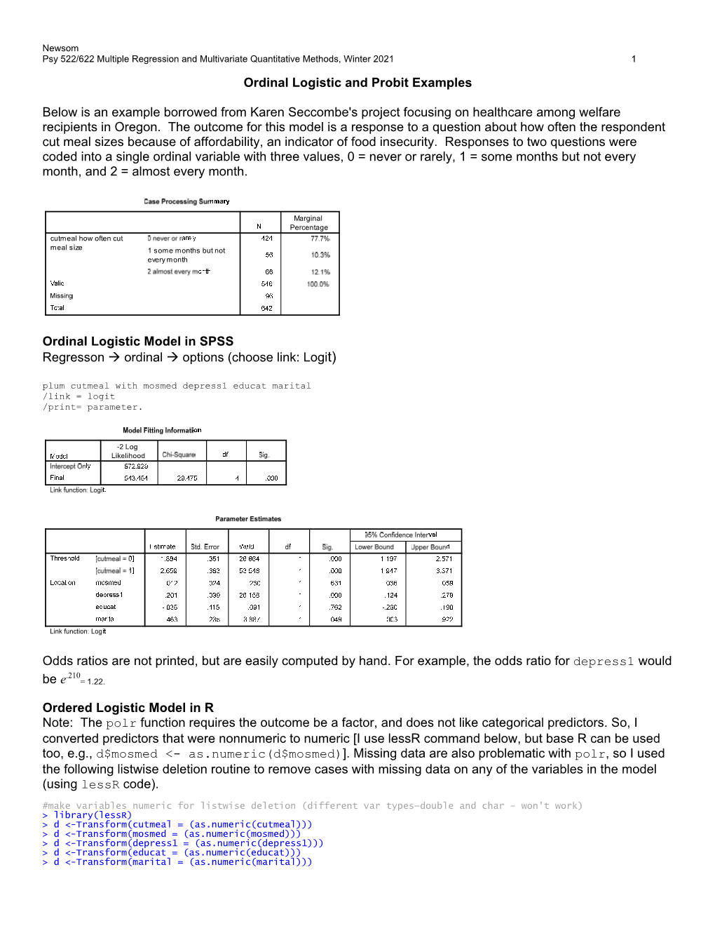 Ordinal Logistic and Probit Examples: SPSS and R