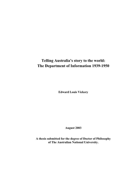 Telling Australia's Story to the World: the Department of Information