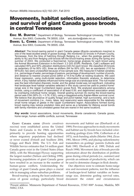 Movements, Habitat Selection, Associations, and Survival of Giant Canada Goose Broods in Central Tennessee