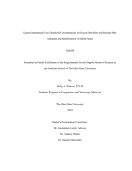 Equine Intradermal Test Threshold Concentrations for House Dust Mite and Storage Mite