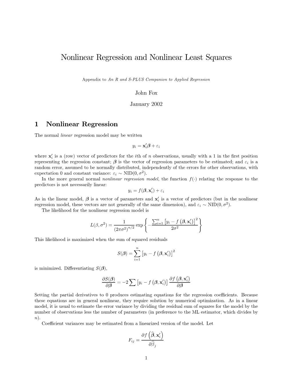 Nonlinear Regression and Nonlinear Least Squares