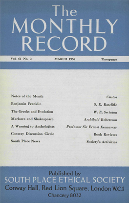 Vol. 61 No. 3 MARCH 1956 Threepence Notes of The