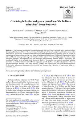 Grooming Behavior and Gene Expression of the Indiana “Mite-Biter” Honey Bee Stock