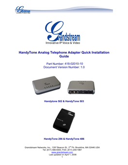 Handytone Analog Telephone Adapter Quick Installation Guide
