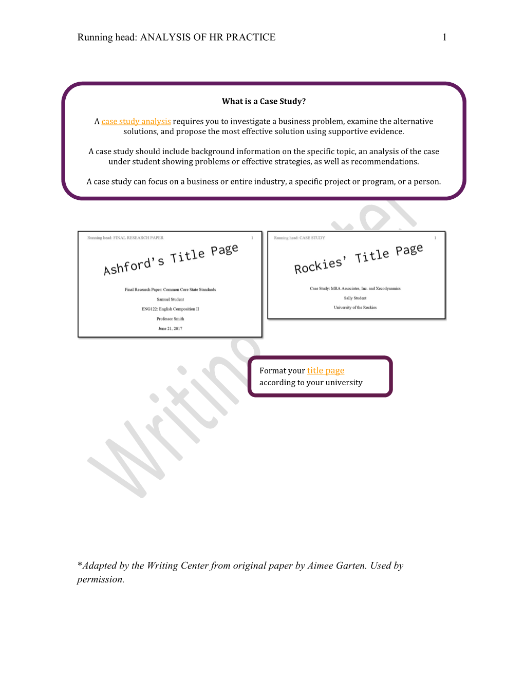 Sample Case Study Analysis