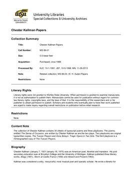 Chester Kallman Papers
