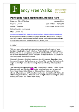 Portobello Road, Notting Hill, Holland Park