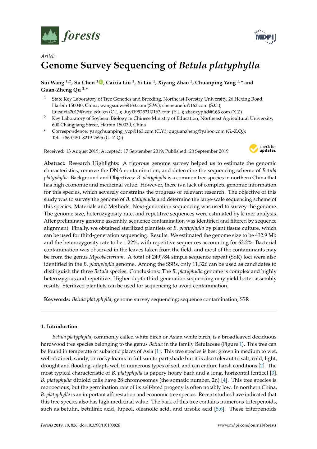 Genome Survey Sequencing of Betula Platyphylla