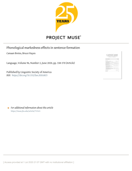 Phonological Markedness Effects in Sentence Formation Canaan Breiss, Bruce Hayes