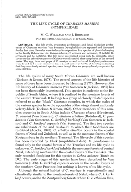 THE LIFE CYCLE of CHARAXES MARIEPS (NYMPHALIDAE) the Life Cycles of Many South African Charaxes Are Well Known (Dickson & Kr