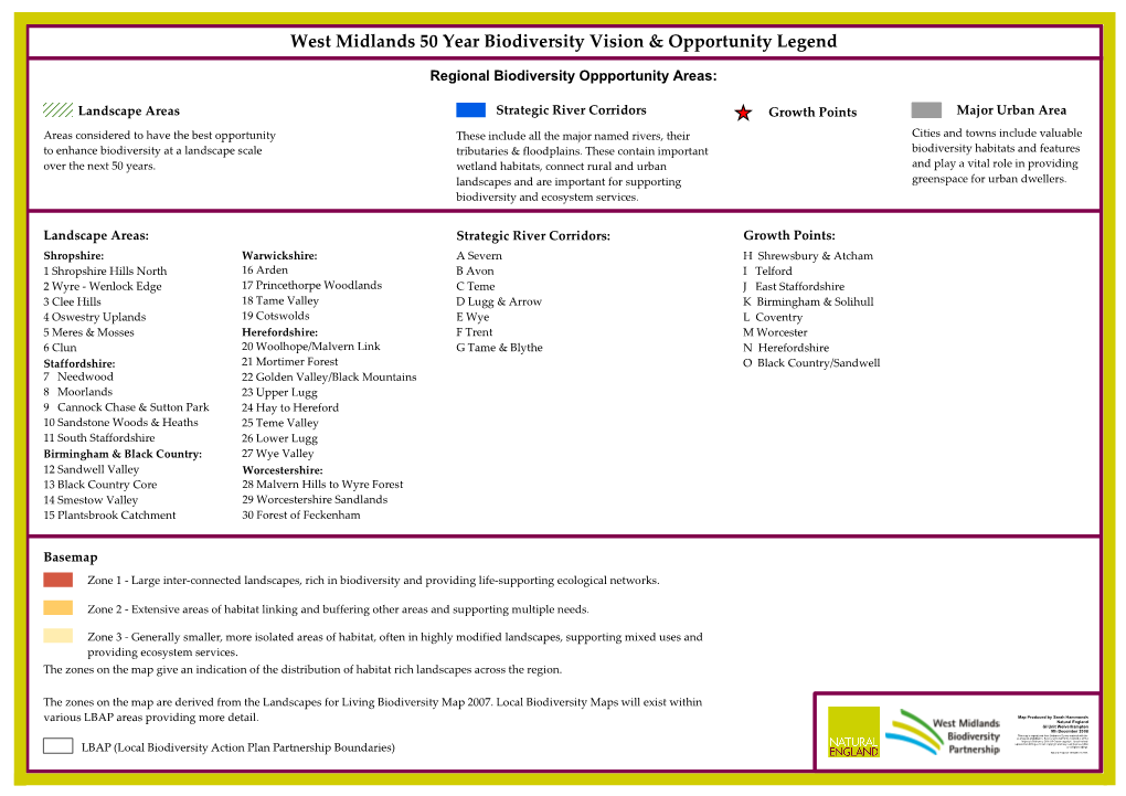 West Midlands 50 Year Biodiversity Vision & Opportunity Legend