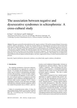 The Association Between Negative and Dysexecutive Syndromes in Schizophrenia: a Cross-Cultural Study