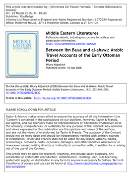 Middle Eastern Literatures Between Ibn Baūa and Al-Ahāwī: Arabic