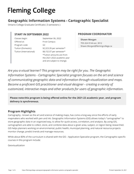 Geographic Information Systems - Cartographic Specialist Ontario College Graduate Certificate ( 3 Semesters )