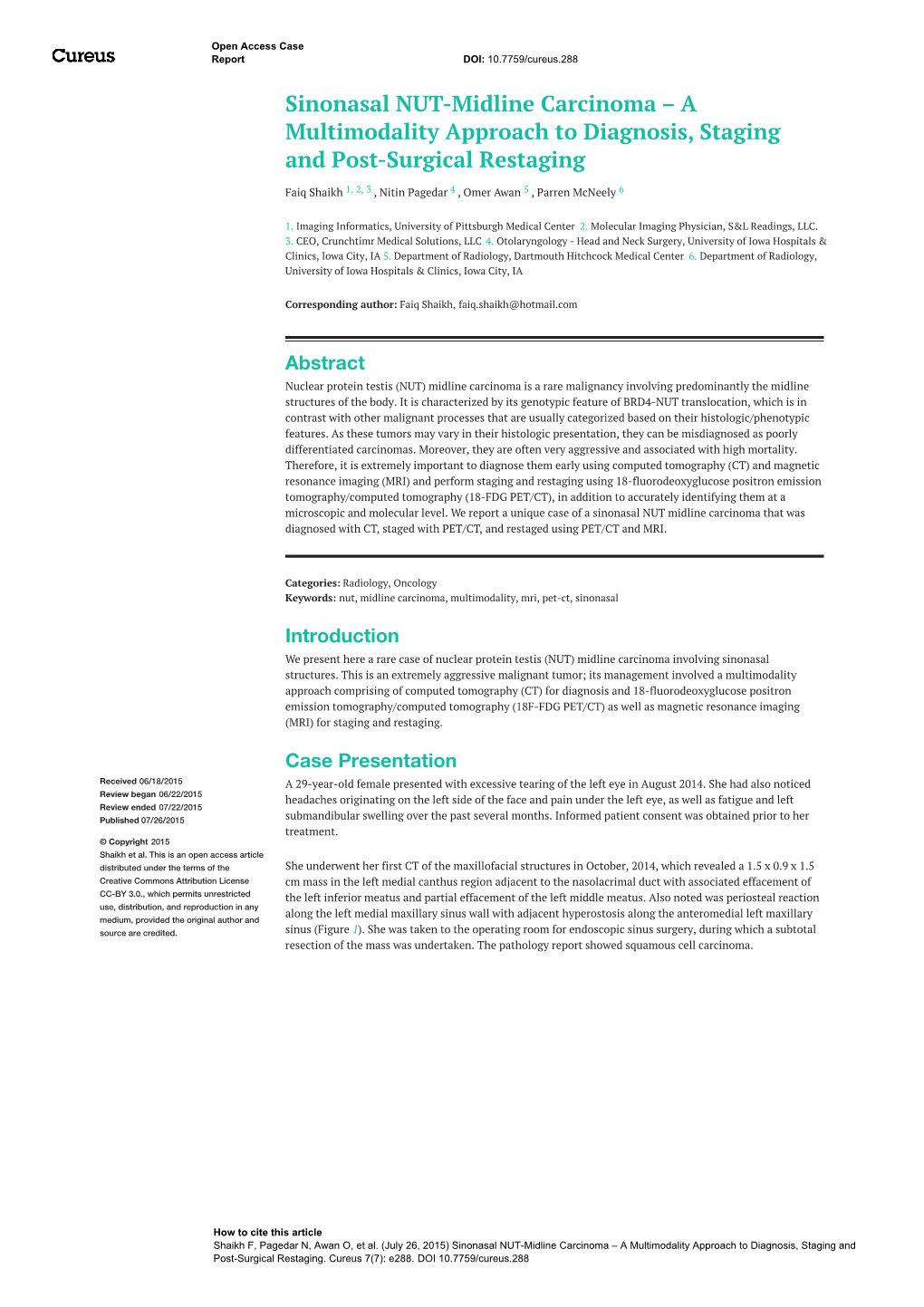 Sinonasal NUT-Midline Carcinoma – a Multimodality Approach to Diagnosis, Staging and Post-Surgical Restaging