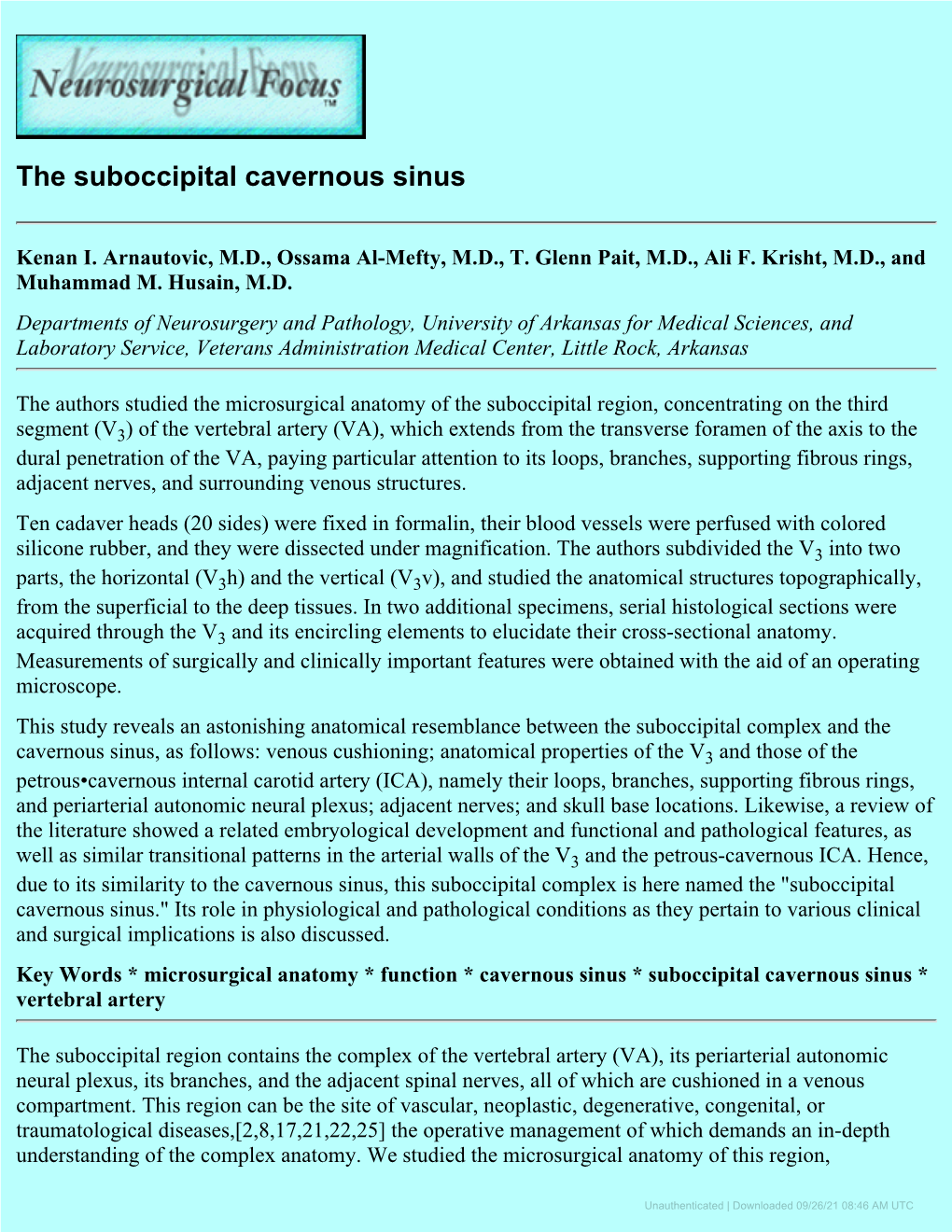 The Suboccipital Cavernous Sinus