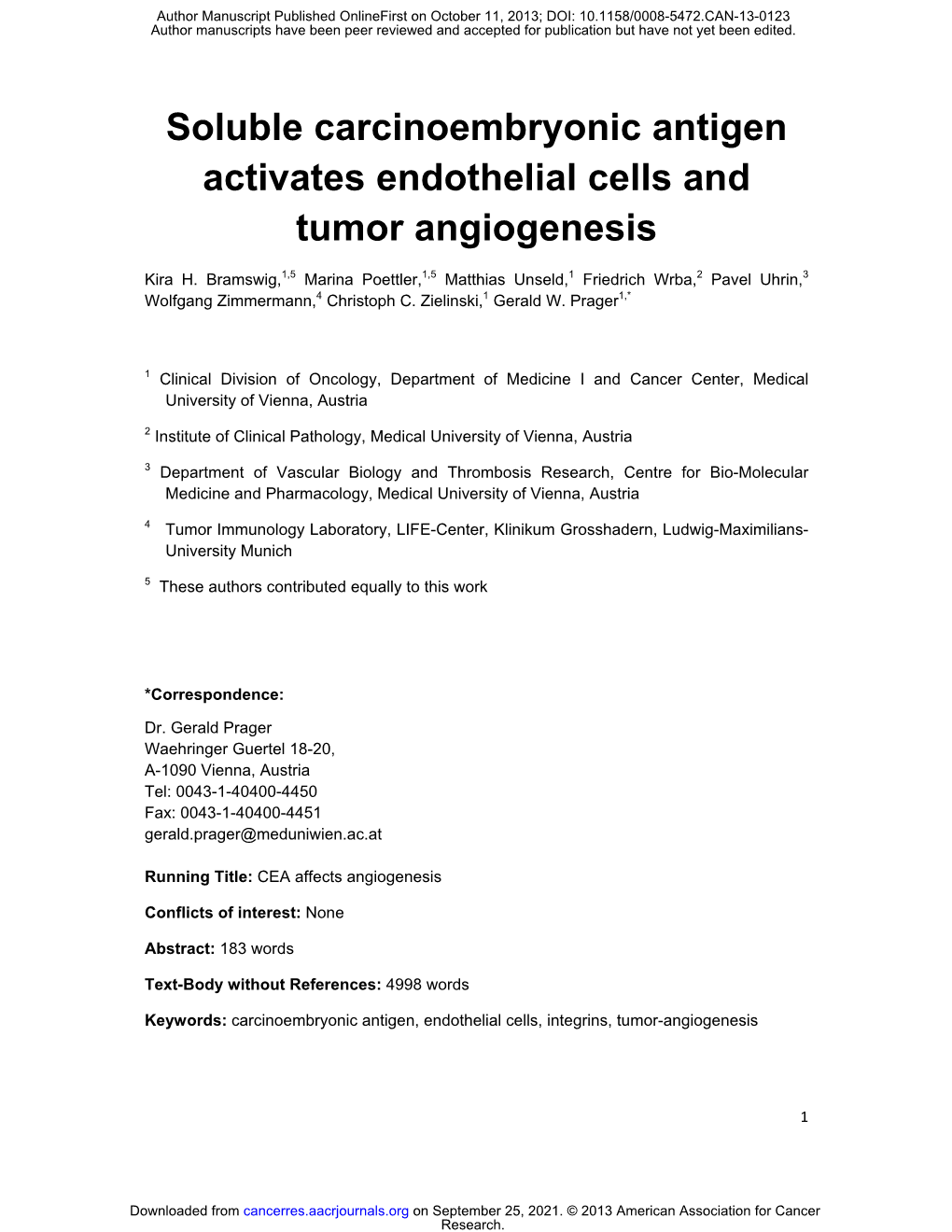 Soluble Carcinoembryonic Antigen Activates Endothelial Cells and Tumor Angiogenesis