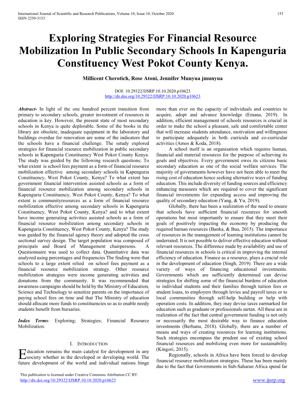 Exploring Strategies for Financial Resource Mobilization in Public Secondary Schools in Kapenguria Constituency West Pokot County Kenya