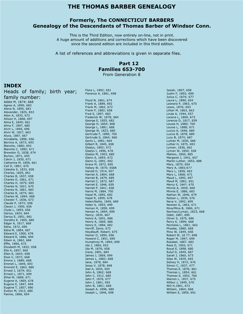 The Thomas Barber Genealogy