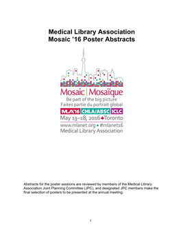 Medical Library Association Mosaic '16 Poster Abstracts