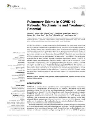 Pulmonary Edema in COVID-19 Patients: Mechanisms and Treatment Potential