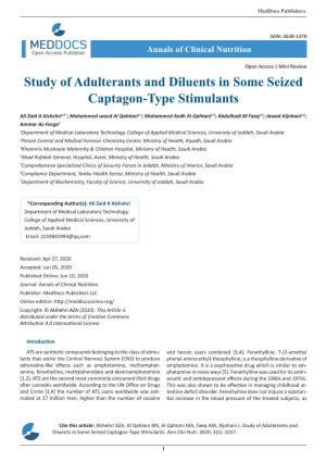 Study of Adulterants and Diluents in Some Seized Captagon-Type Stimulants
