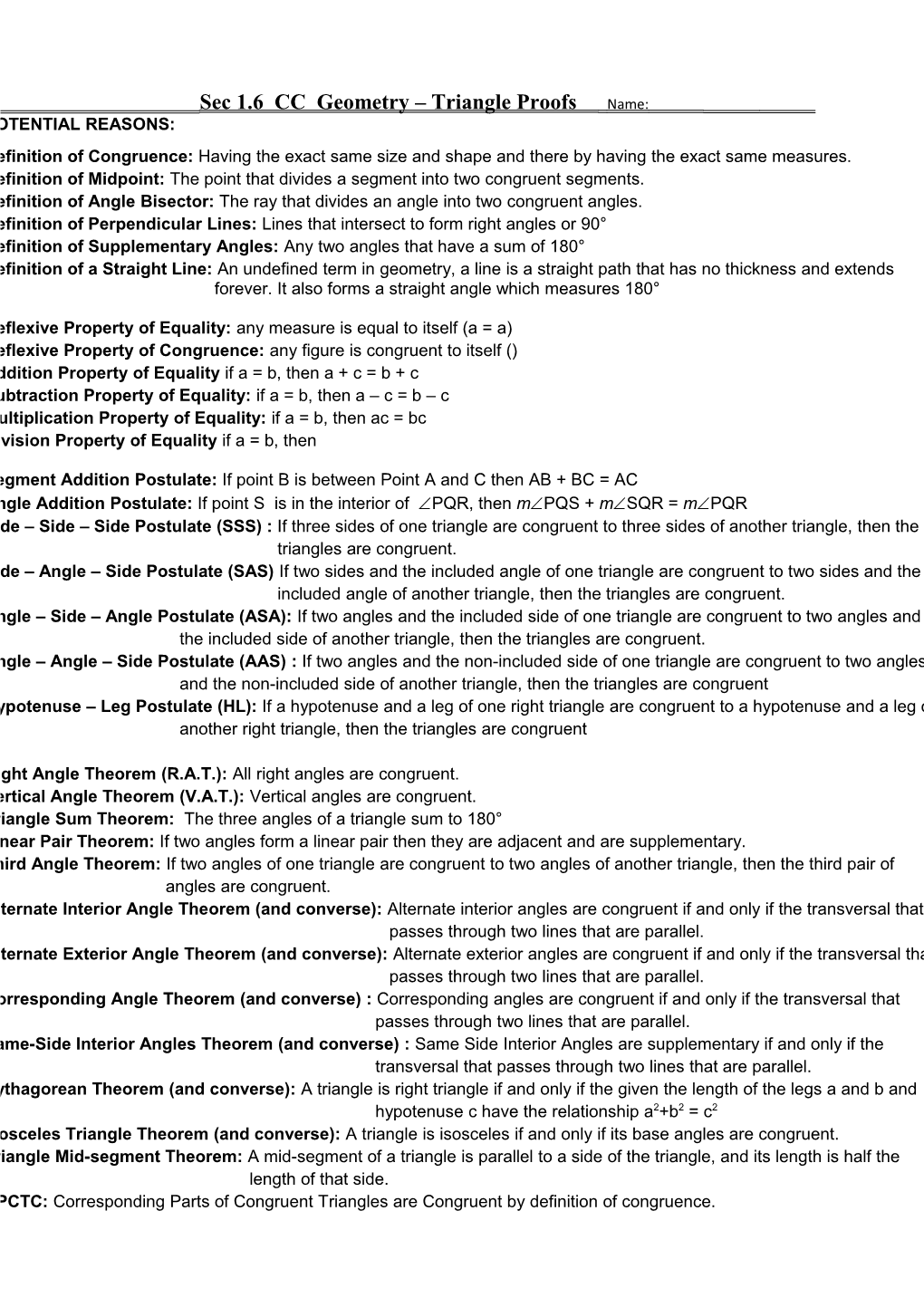 Sec 1.6 CC Geometry Triangle Proofs Name s1