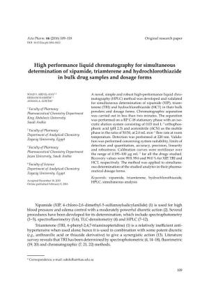 High Performance Liquid Chromatography for Simultaneous Determination of Xipamide, Triamterene and Hydrochlorothiazide in Bulk Drug Samples and Dosage Forms