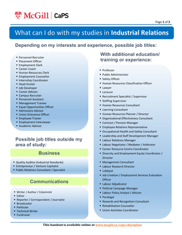What Can I Do with My Studies in Industrial Relations