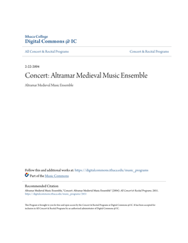 Concert: Altramar Medieval Music Ensemble Altramar Medieval Music Ensemble