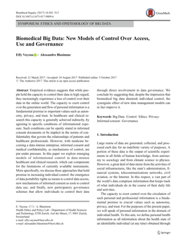 Biomedical Big Data: New Models of Control Over Access, Use and Governance