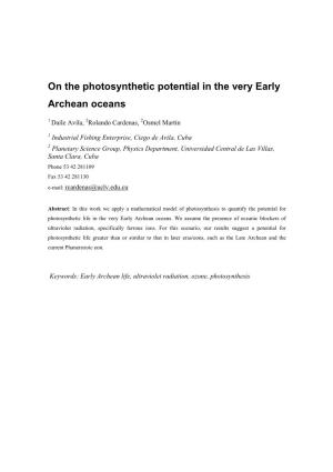 On the Photosynthetic Potential in the Very Early Archean Oceans