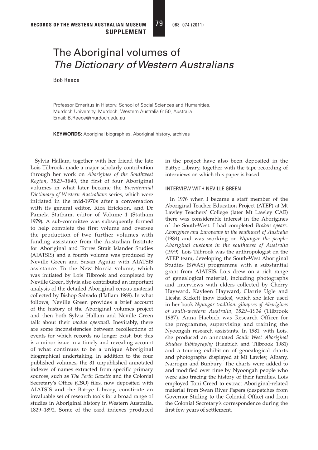 The Aboriginal Volumes of the Dictionary of Western Australians