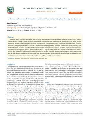 A Review on Amaranth: Nutraceutical and Virtual Plant for Providing Food Security and Nutrients