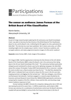 The Censor As Audience: James Ferman at the British Board of Film Classification