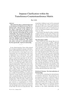 Impasse Clarification Within the Transference-Countertransference Matrix