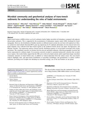 Microbial Community and Geochemical Analyses of Trans-Trench Sediments for Understanding the Roles of Hadal Environments