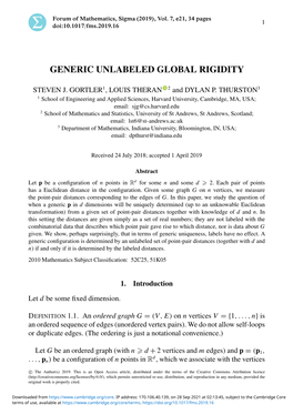 Generic Unlabeled Global Rigidity