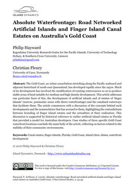 Road Networked Artificial Islands and Finger Island Canal Estates on Australia’S Gold Coast