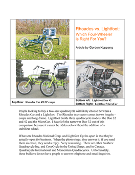 Rhoades Vs. Lightfoot: Which Four-Wheeler Is Right for You?