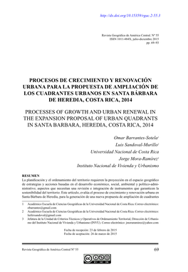 Procesos De Crecimiento Y Renovación Urbana Para La Propuesta De Ampliación De Los Cuadrantes Urbanos En Santa Bárbara De Heredia, Costa Rica, 2014