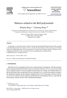 Matrices Related to the Bell Polynomials