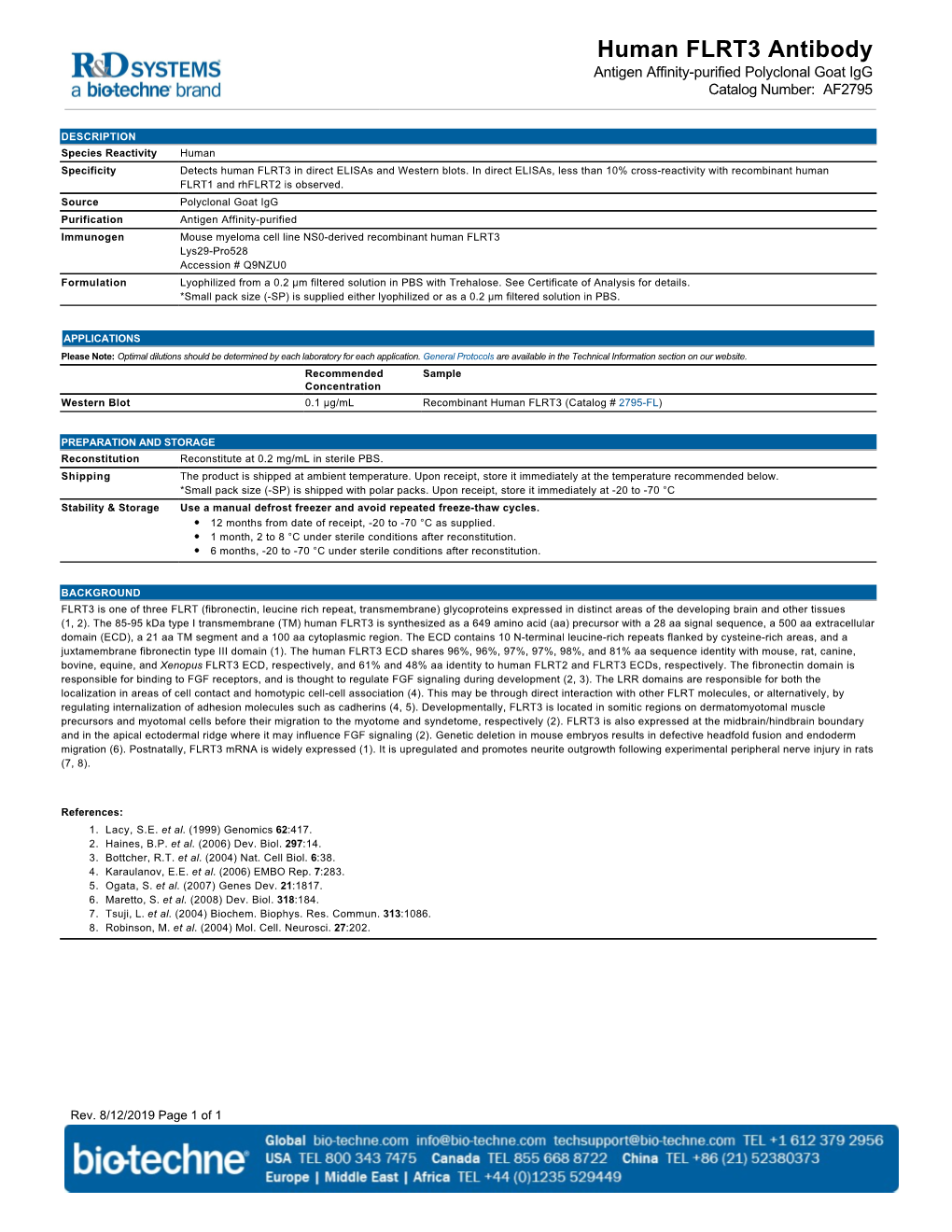 Human FLRT3 Antibody Antigen Affinity-Purified Polyclonal Goat Igg Catalog Number: AF2795